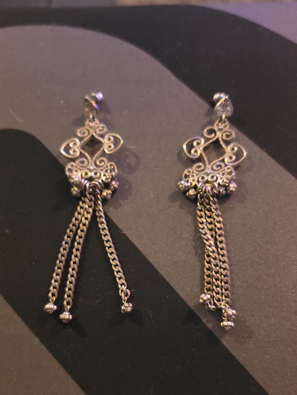 Intricate Filigree Tassel Drop Earrings - Silver